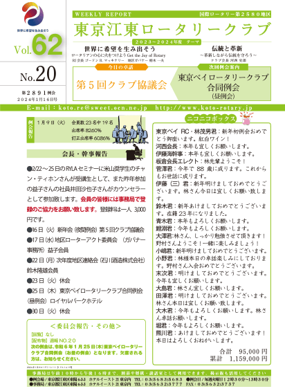 2023-24年度　vol.20　週報No.20